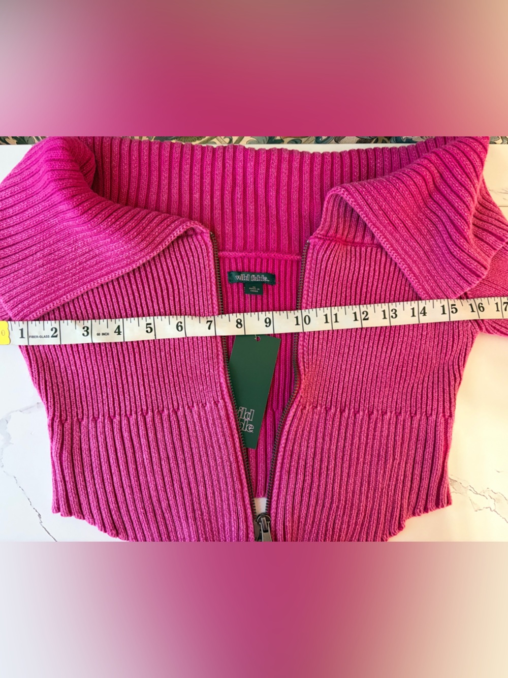NWT Wild Fable Off-Shoulder Ribbed Zip-Front Sweater Cardigan - Hot Pink - Picture 8 of 10